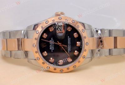 NEW Datejust 2-Tone Rose Gold Black Face Diamond Watch